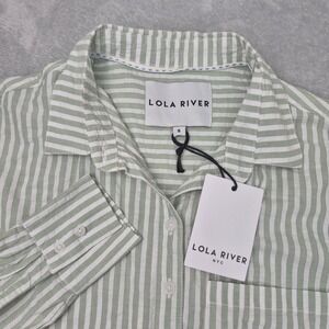 NWT Lola River Oversized Button Down Womens S Striped Shirt High Low Hem Tunic